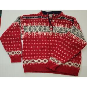 VTG LL Bean Pullover Nordic Sweater Faire Isle Wool Henley Apres Ski Women's XL